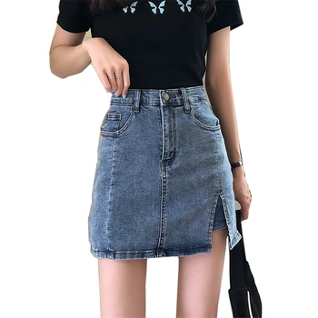 2021 Letnie obcisłe mini spódniczki Nowa wysoka talia trapezowe jeansowa spódnica dla dziewczynki jeansowa krótka spódniczka młode kobiety spódnica-ołówek spodnie BSQ102