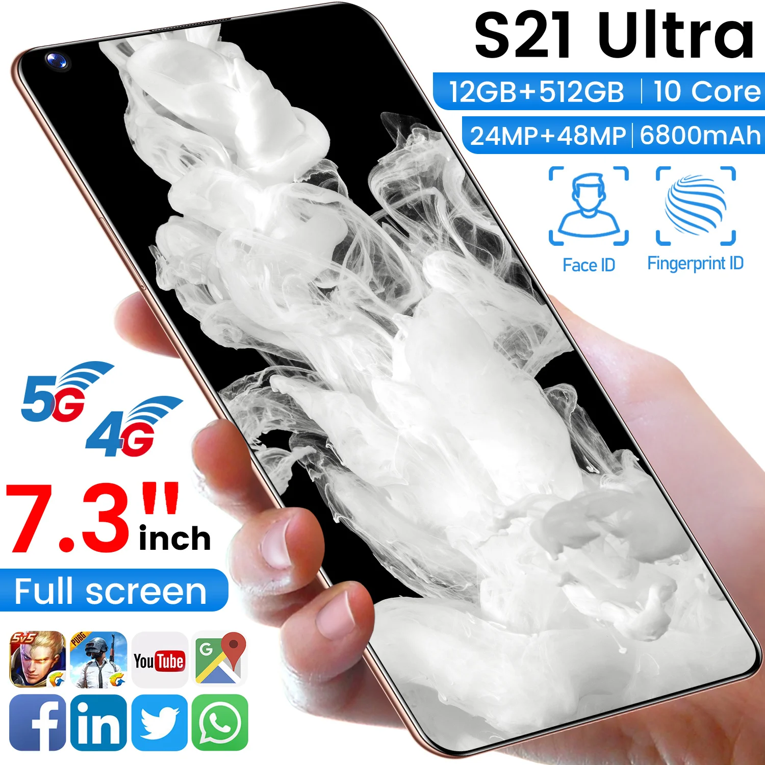 2021 wersja Globalna S21Ultra 12+512GB Smartfon Android10 6800mAh 7.3