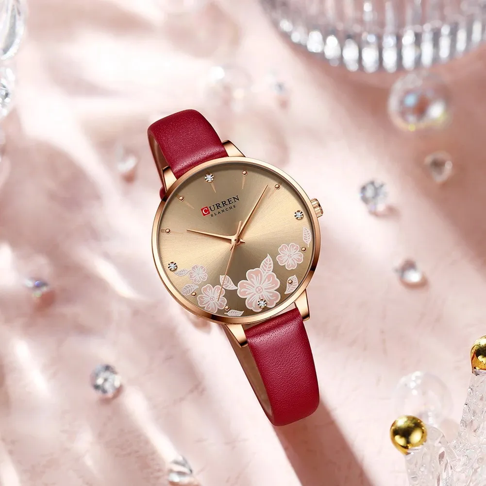 CURREN 2021 Zegarki dla Kobiet Moda Kreatywne Romantyczny Kwiat Chronograf Kwarcowy Zegarek damski Zegarek Damski