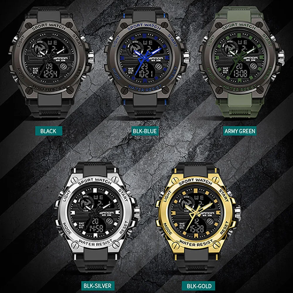 SANDA Zawodowy Wojskowy, Sportowy Zegarek Cyfrowy LED Armia Nurkowania Zegarek Dla mężczyzn Moda Casual Elektronika Zegarek Relojes