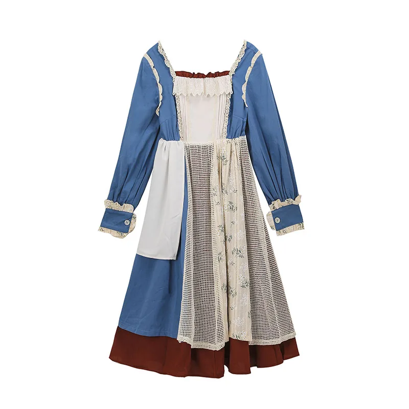 Nbpm Vintage Palace Style Bielizna sukienka Patchwork Francuski Strój Luźny I Wygodny Bluzy Modne Etniczne Suknie Z Wysokim Stanem