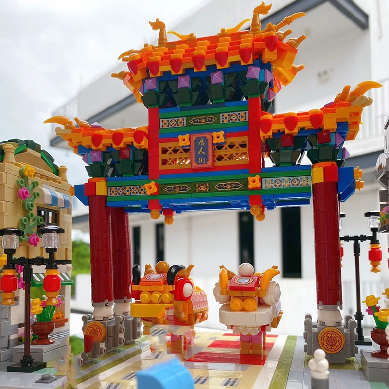 LOZ 1030 City Street, Chinatown Shop Store Lion Dance Architecture Animal DIY Mini Blocks Bricks Building Toy for Children no Box