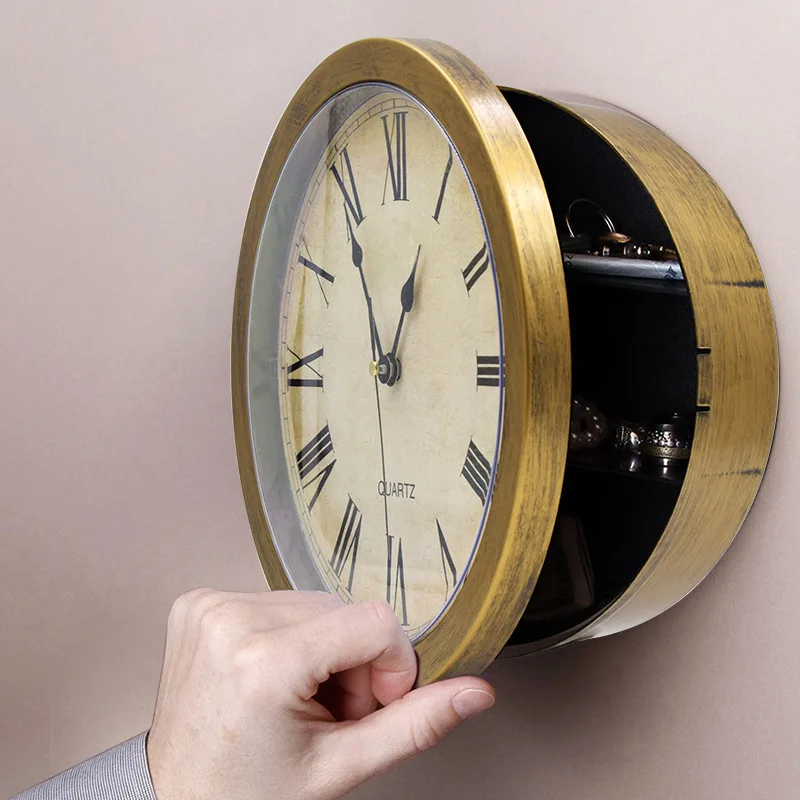 Nowy Retro Zegarek Dla Bagażu Sejf Ścienny Zegar Nordic Zegarek Pudełko Do Przechowywania Osobowość Salon Zegarki Biżuteria Pudełko Do Przechowywania Prezent Na Urodziny