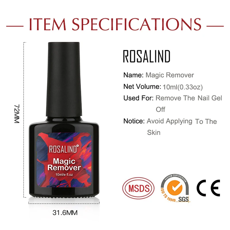 ROSALIND Professional Magic Fast Remover Surface Nail Polish Sticky Remover Primer Matt And Base Top Coat Emalia Мономерная Płyn