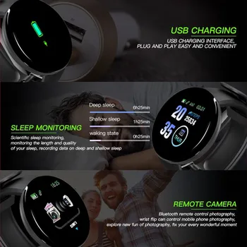 D18 Bluetooth Smart Watch Men Women Fitness Sport Activity Tracker Heart Rate Monitor Wodoodporny Sportowy Bransoletka Dla Androida i IOS