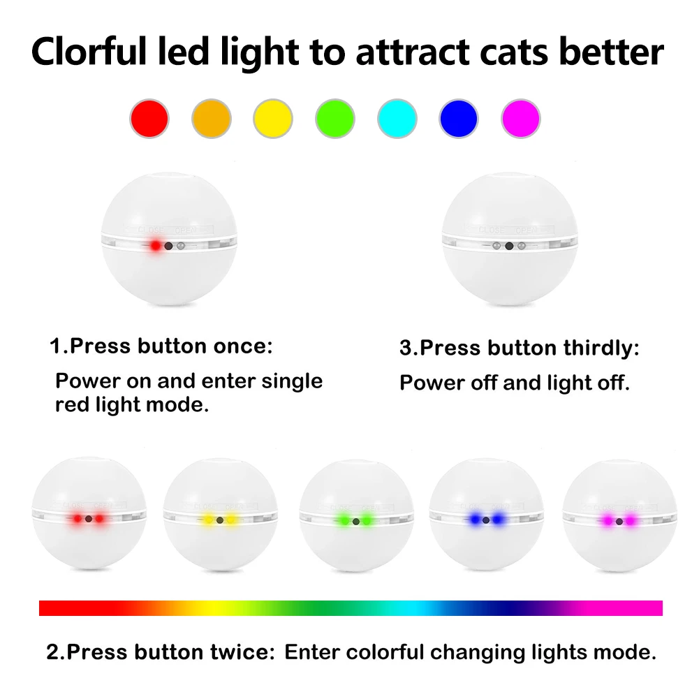 Nowe Inteligentne Interaktywne Zabawki Dla Kotów Kolorowe LED Samo Obrotowe Piłki Z Dzwonkiem Z kocimiętka I Pióra Ładowania USB Zabawki Dla Kotów