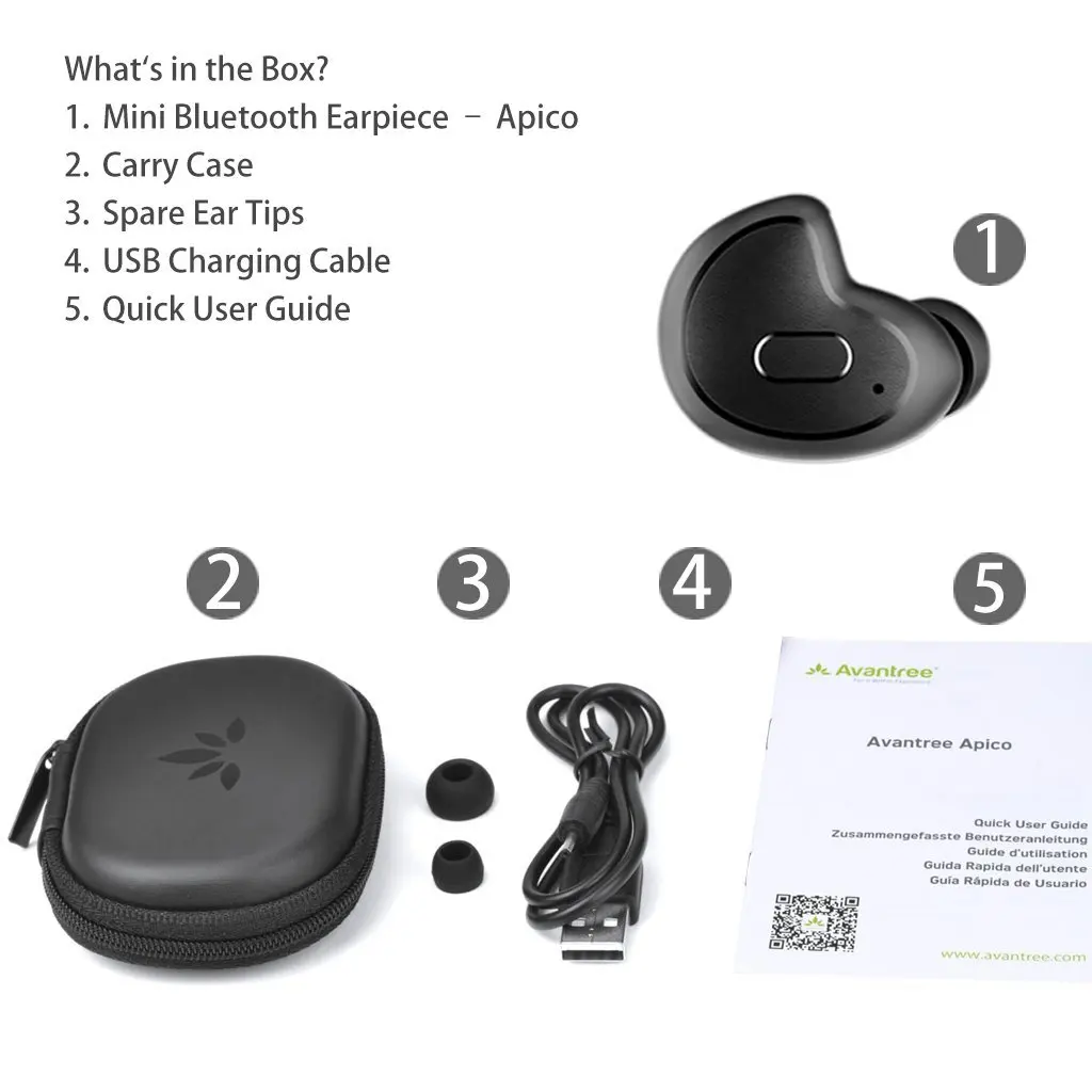 Avantree Apico Mini Bluetooth Earbud, Z Niewidzialnym zestawem Słuchawkowym, Szczelnie Przylega, Tylko Prawe Ucho, Nie do połączenia