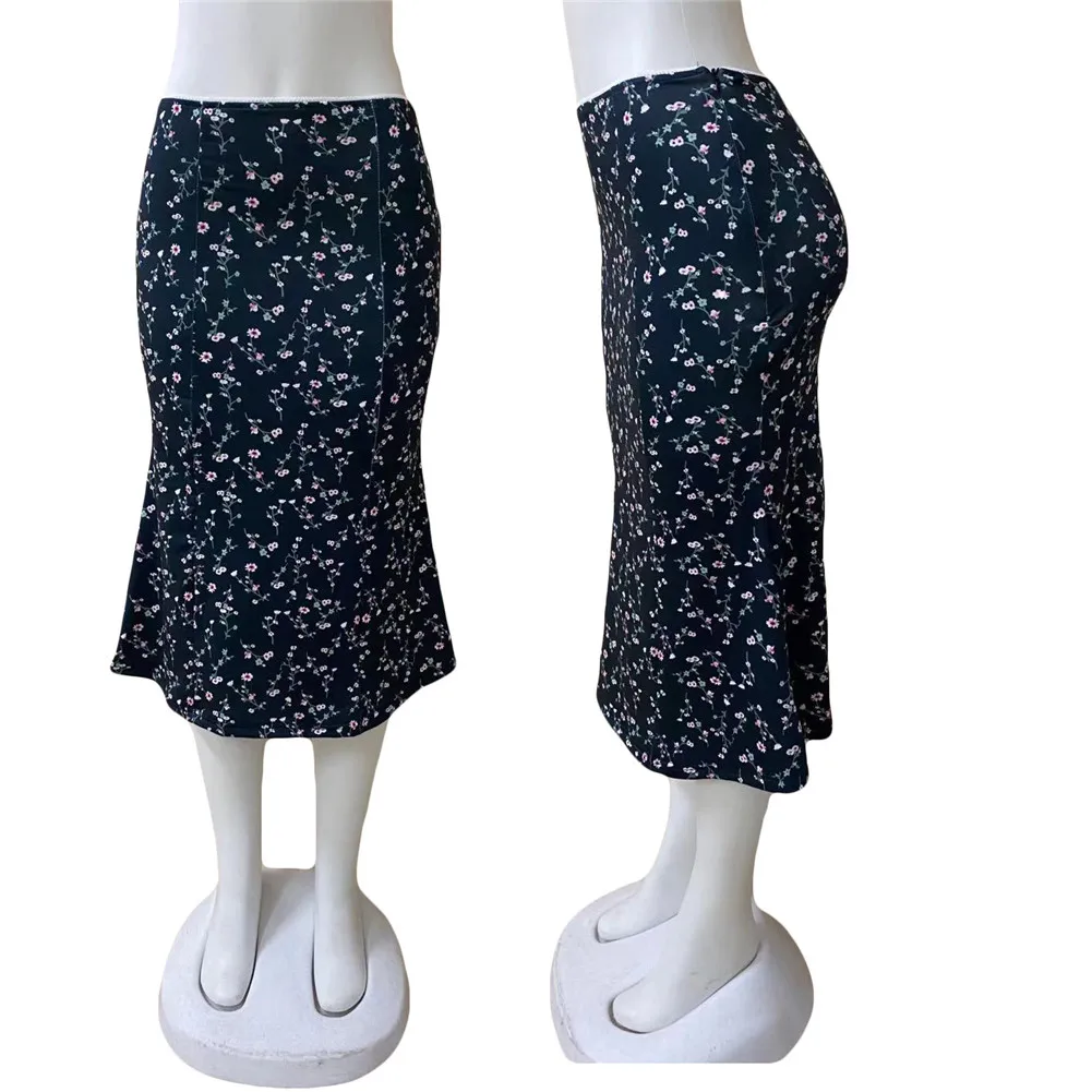 Brand New Women Midi Skirt Vintage Leisure Bohemia Kwiatowy print Elastyczny Pas Med Cielęcina Spódnica dla Letnich wakacji wiosennych
