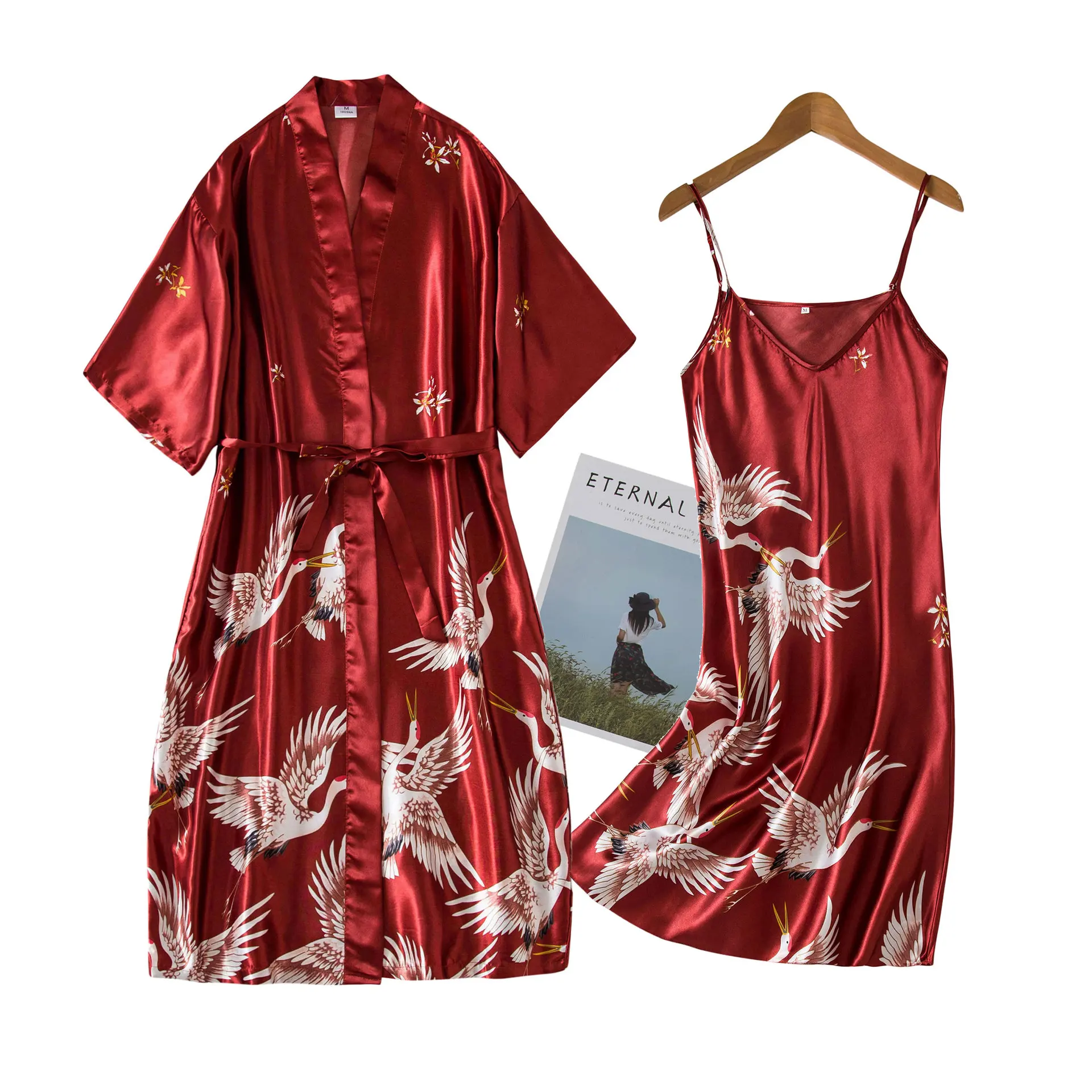 Kobieta jedwabny szlafrok Długa Piżama Lodowa Jedwabna Piżama Damska Letnia Piżama w stylu Kimono Ślubny szlafroki Kąpielowe koszula Nocna