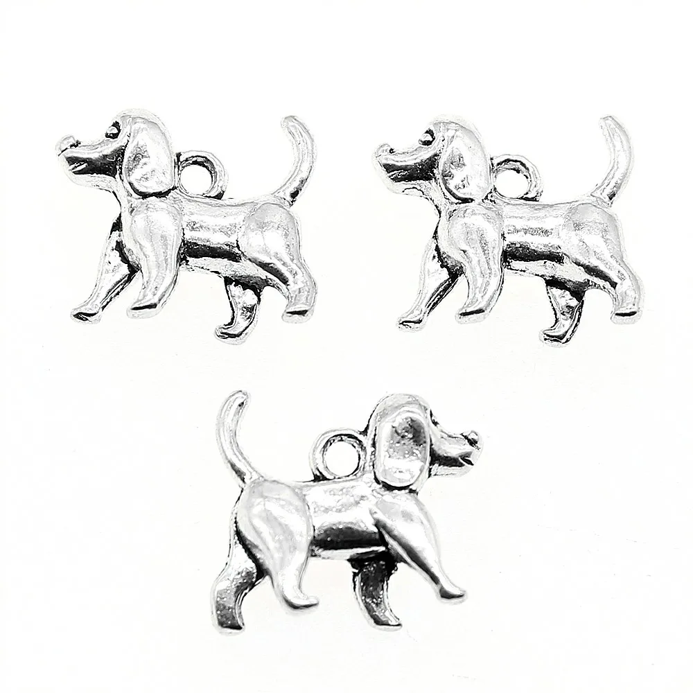 10szt 15x14x5mm Pies Zawieszenia Urok Antyczny Kolor Srebrny 3D Psa Urok Wisiorek 3D Pies Wisiorek