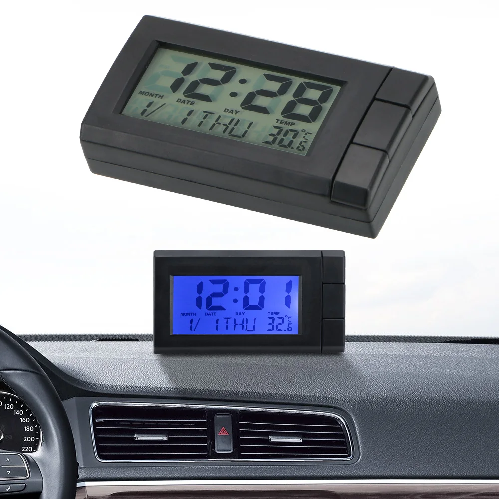 Samochodowy LCD-Wyświetlacz Cyfrowy Zegar Samoprzylepne Samochodowe Ozdoby Auto Zegar Termometr Zegarek Elektroniczny Wyświetlacz Temperatury