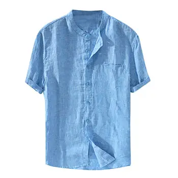 Męska Letnia Nowa Czysta Bawełniana Linolowy Guzik Z Krótkim Rękawem, Moda Duża Bluzka Top 2021 Nowe Modne Koszule Dla mężczyzn Plus size