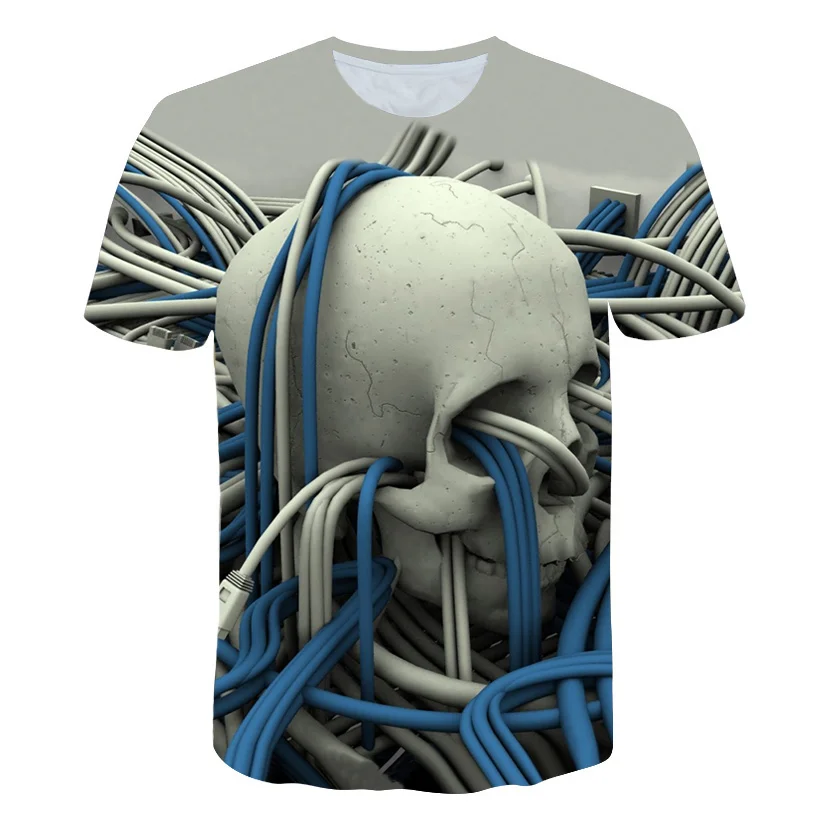 2021 Moda Letnia Koszulka Chłopcy i dziewczęta 3D Czaszki Druku Koszulka Oddychająca Odzież Uliczna Łączenie Druku t-Shirt 4-14T