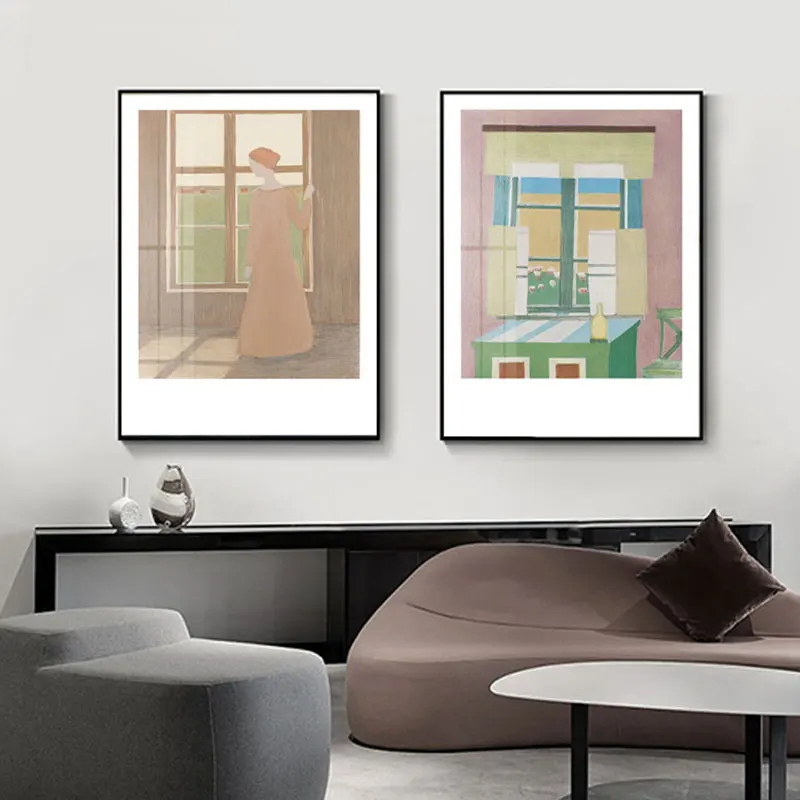 Нодический krajobraz za oknem plakaty akwarelowe obrazy nowoczesne ścienne do salonu, sypialni art studio dekoracji wnętrz
