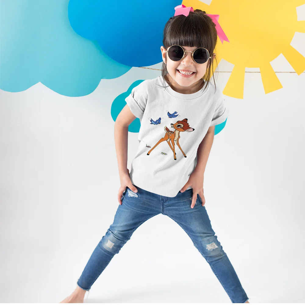 Disney Bambi Toddler Boy T Shirts Cartoon Cute Deer Print Girl Fashion Tshirt 3-12 Lat All-Match Top Harajuku T-shirt Kids