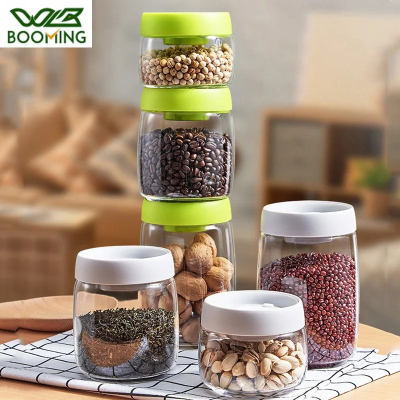 WBBOOMING 3pcs Vacuum Container Set Plastic Sealed Jar Kitchen Food Storage Box Food Grade Organizer Box Smell Proof Container