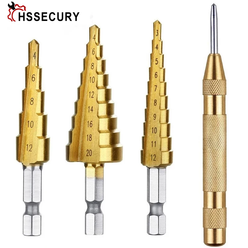 HSS Titanium Steel Step-Drill Bit 3-12 mm 4-12 mm 4-20mm Step Cone Cutt Tools Metal Drill Bit Set for Wood Woodworking