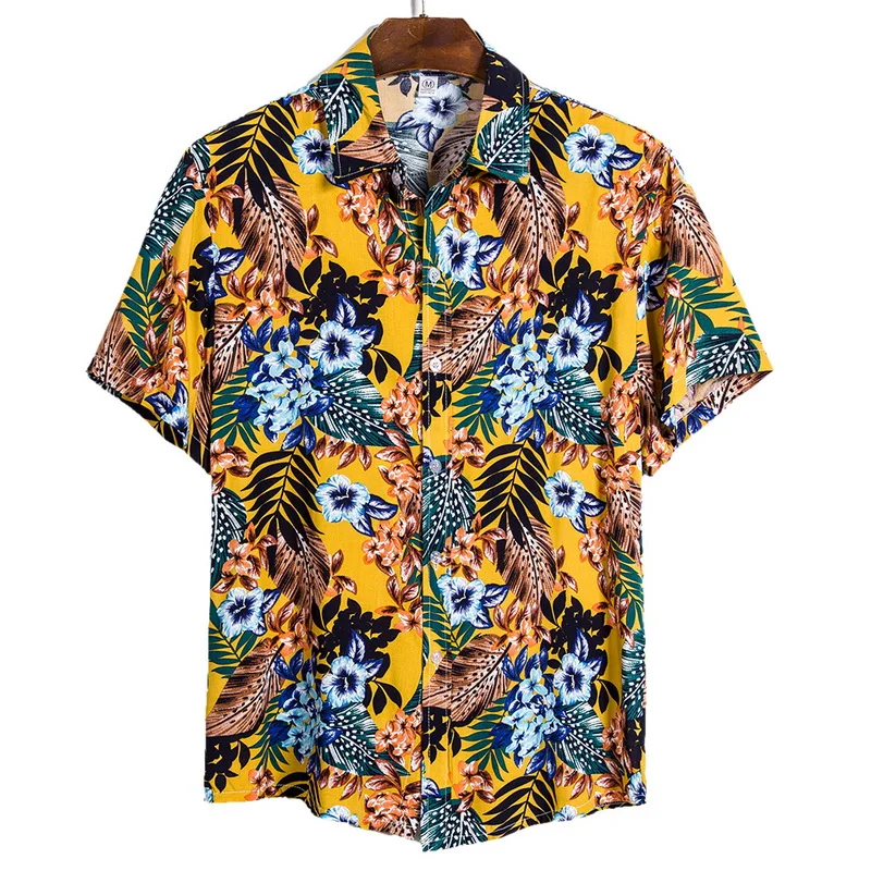 2021 Jakość Harajuku Plaża Koszulka Mężczyźni Krótki Rękaw Hawajska Koszula Casual Letnia Kwiatowa drukowanie Męska Bluzka Wolne Surfowanie