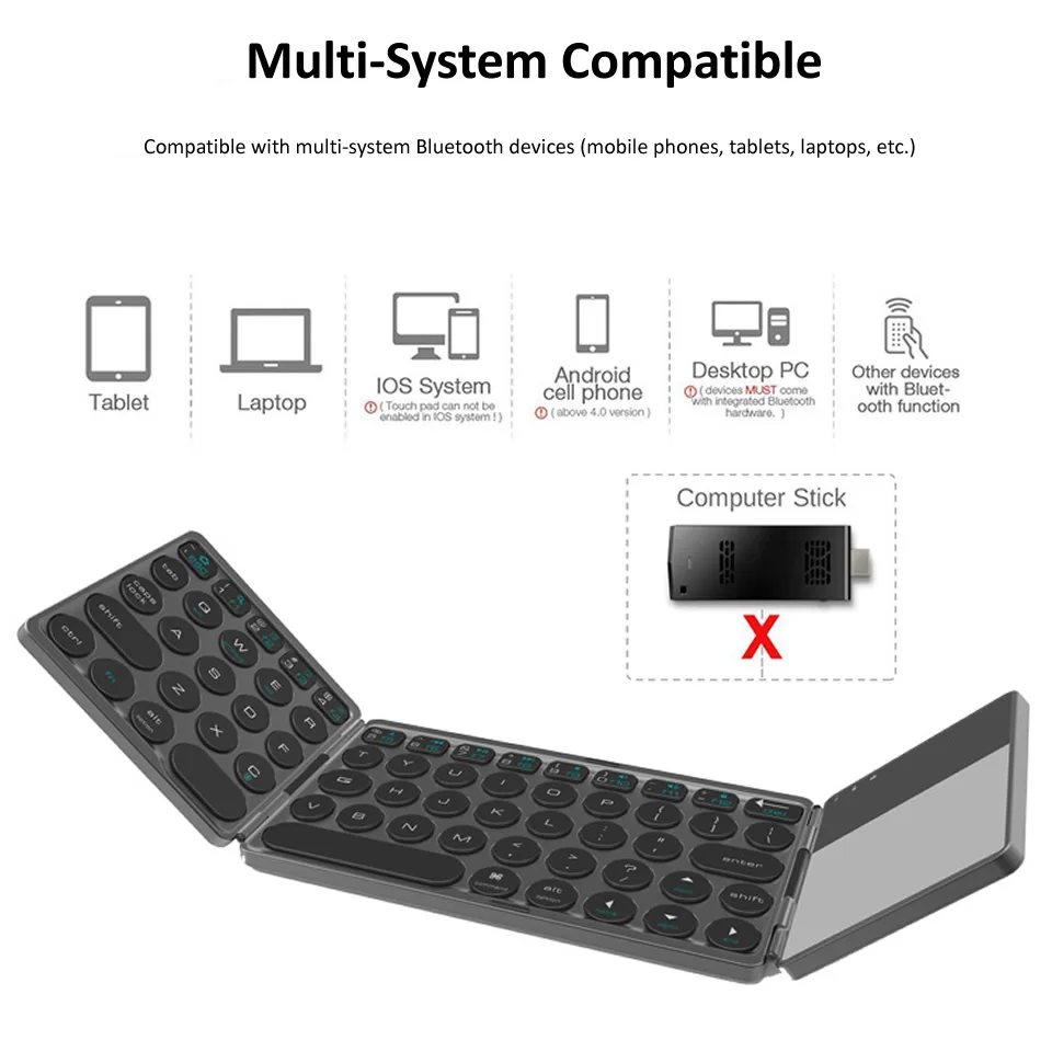 HKXA Mini Folding Keyboard Touchpad Bluetooth 3.0 Klawiatura Składana Bezprzewodowa Klawiatura dla systemu Android IOS13 Tablet ipad Komórkowe