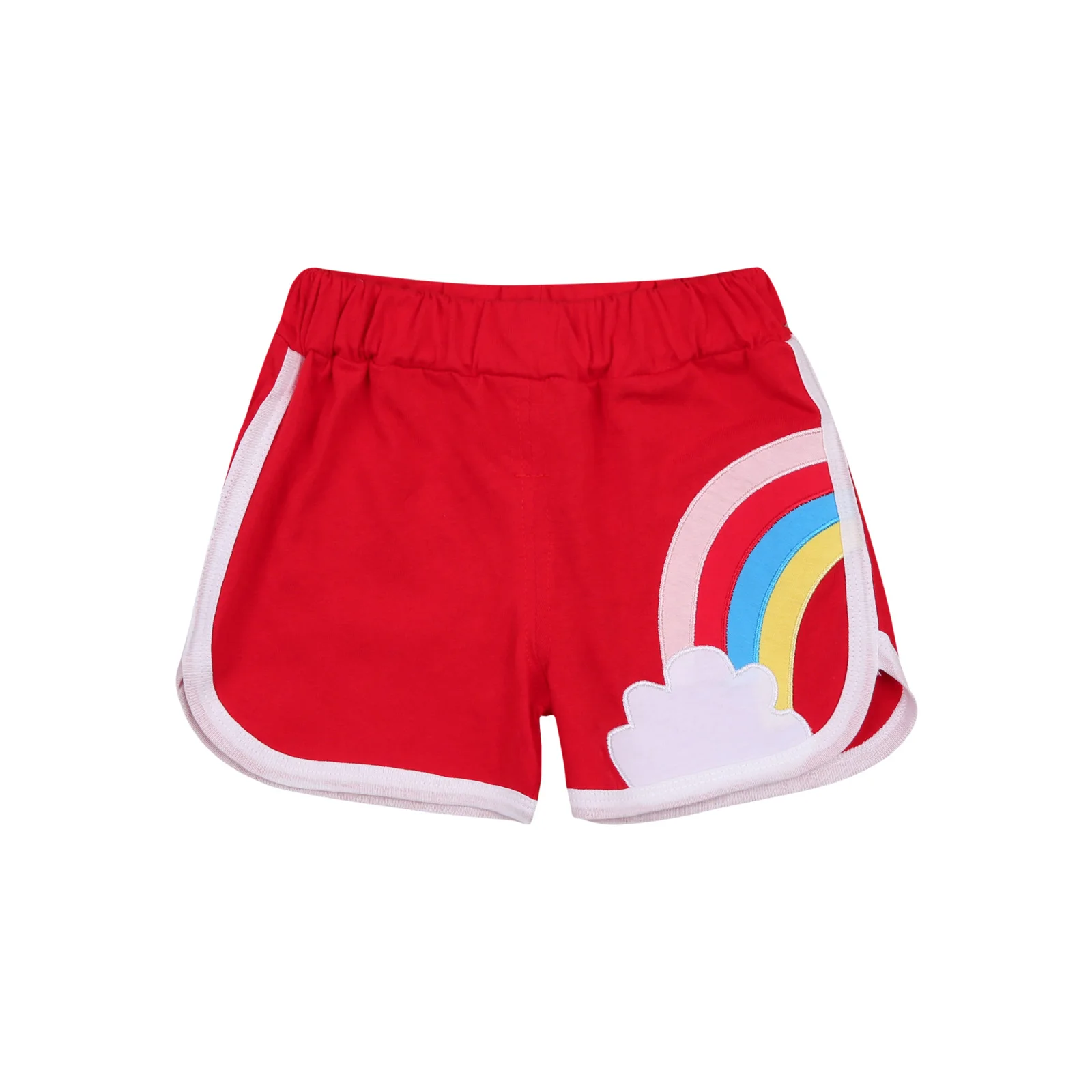 Summer Childrens Fashionable Cute Rainbow Print Casual Shorts Cotton Mid-waist Loose Sports Trousers Daily Life
