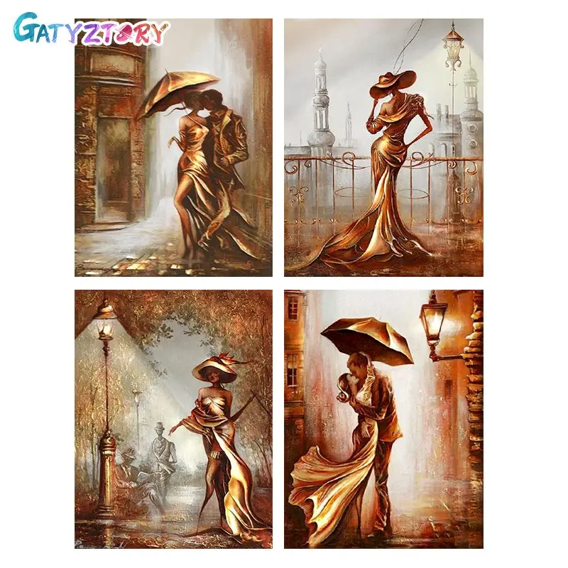 Gatyztory 60 x 75cm Painting By Number Gold Figure Canvas Drawing ręcznie malowane Kits Acrylic Paints Art Unique Gift Wall Decor