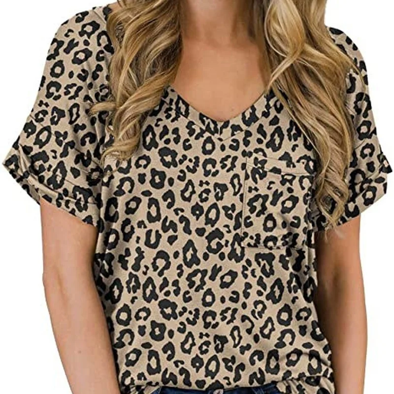 38 Kolorów Letnie Topy Podstawowe Proste Koszule dla Kobiet Oversize t-Shirt Top Dla Kobiet Leopard Kieszeni Wygodna Odzież Damska t-shirt
