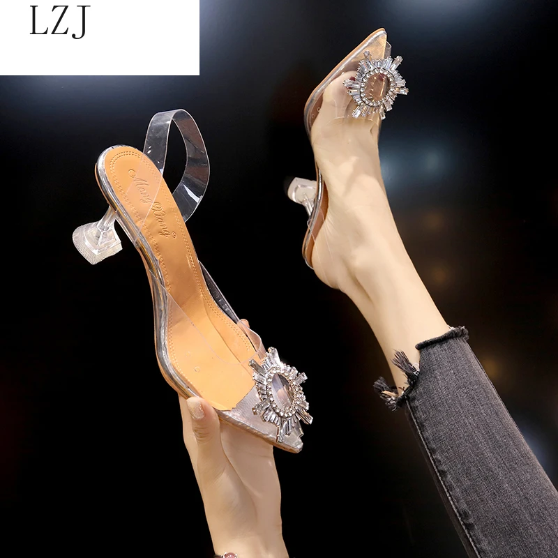 Przezroczyste szpilki Sexy Pointed Toe Slip-on Wedding Party Firmowa modne buty dla pani na cienkim obcasie Luksusowe damskie czółenka 2020