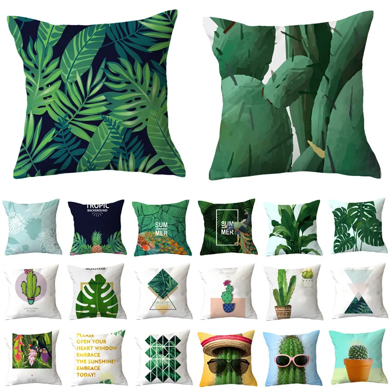 Nowe Liście Roślin Tropikalnych Print Pokrowce na poduszki Monstera Palma Kaktus Dekoracyjne Salon Poszewka Nowoczesna Sofa Rzut Poduszki