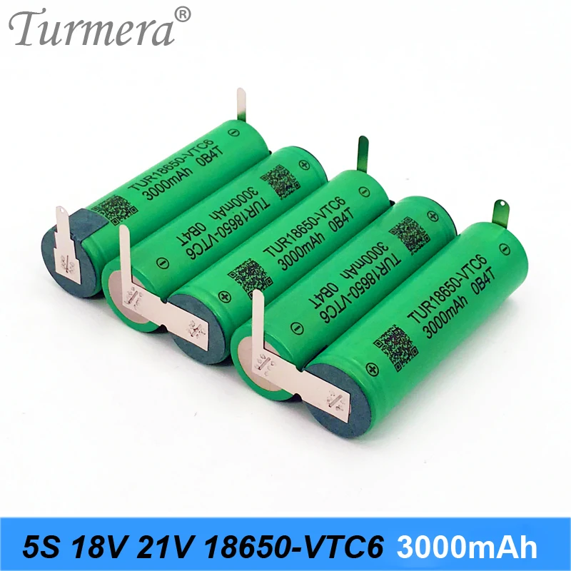 Turmera 18650 VTC6 3000mAh akumulator 3S 4S 5S 6S 12.6 16.8 V V 18V 25V TUR18650-VTC6 6000mAh 30A dla Шуруповертной Baterii Shura