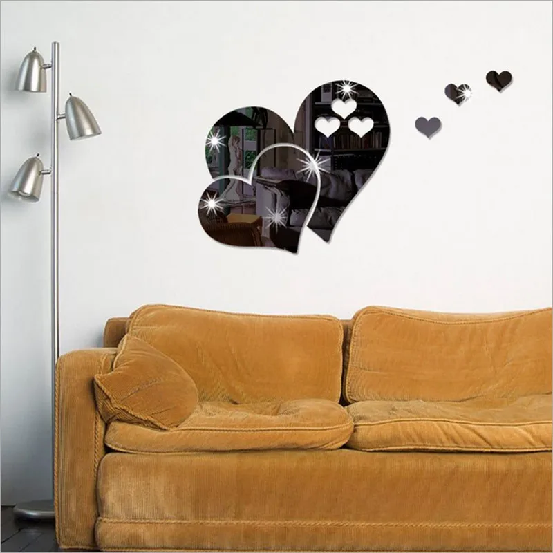 1 Zestaw 3D Lustro Serce Ścienne Naklejka Naklejki DIY Home Room Art Decoration Love Pattern Odpinany Pokój Naklejka Toaletka Naklejki