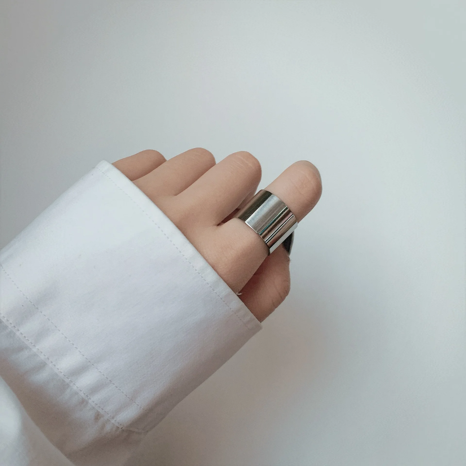 Ze stali nierdzewnej 6 mm 10 mm Kolor Srebrny Masywny Pierścień Geometryczne Pierścienie dla kobiet, Mężczyzn Punk Klasyczny Vintage Otwarte Pierścień Regulowany