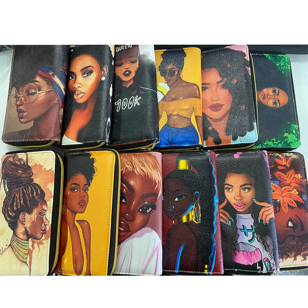 FORUDESIGNS portfel Damski Czarny Kobieta Afrykański wzór Moda Damska Podróży Przenośny Portfel Telefon Gotówkę Torby Do Przechowywania pieniędzy 2020