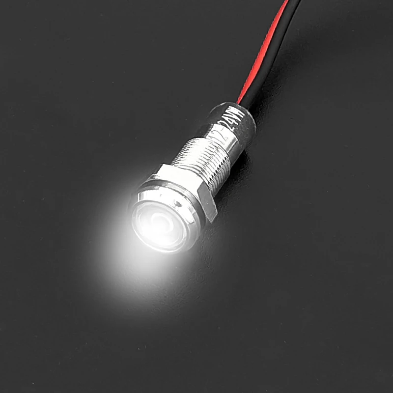 1szt 6mm Płaska głowica LED Metalowy Wskaźnik wodoodporny Ostrzegawcza lampa 3V 5V 6V 12V 24V 220v z przewodem czerwony żółty niebieski zielony biały