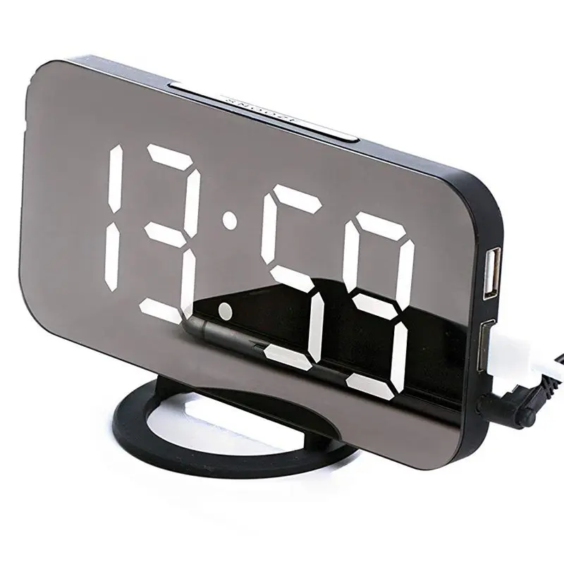 Cyfrowy budzik - stylowy zegar led z portem USB, ogromnym wyświetlaczem, regulacja jasności wyświetlacza, funkcją s