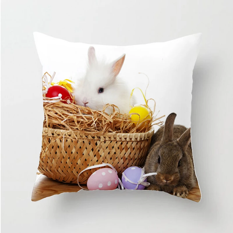 Cute Bunny Peach Skin Cushion Cover Happy Easter Party Decoration for Home Easter Theme Party Gifts for Kids Rabbit Decor