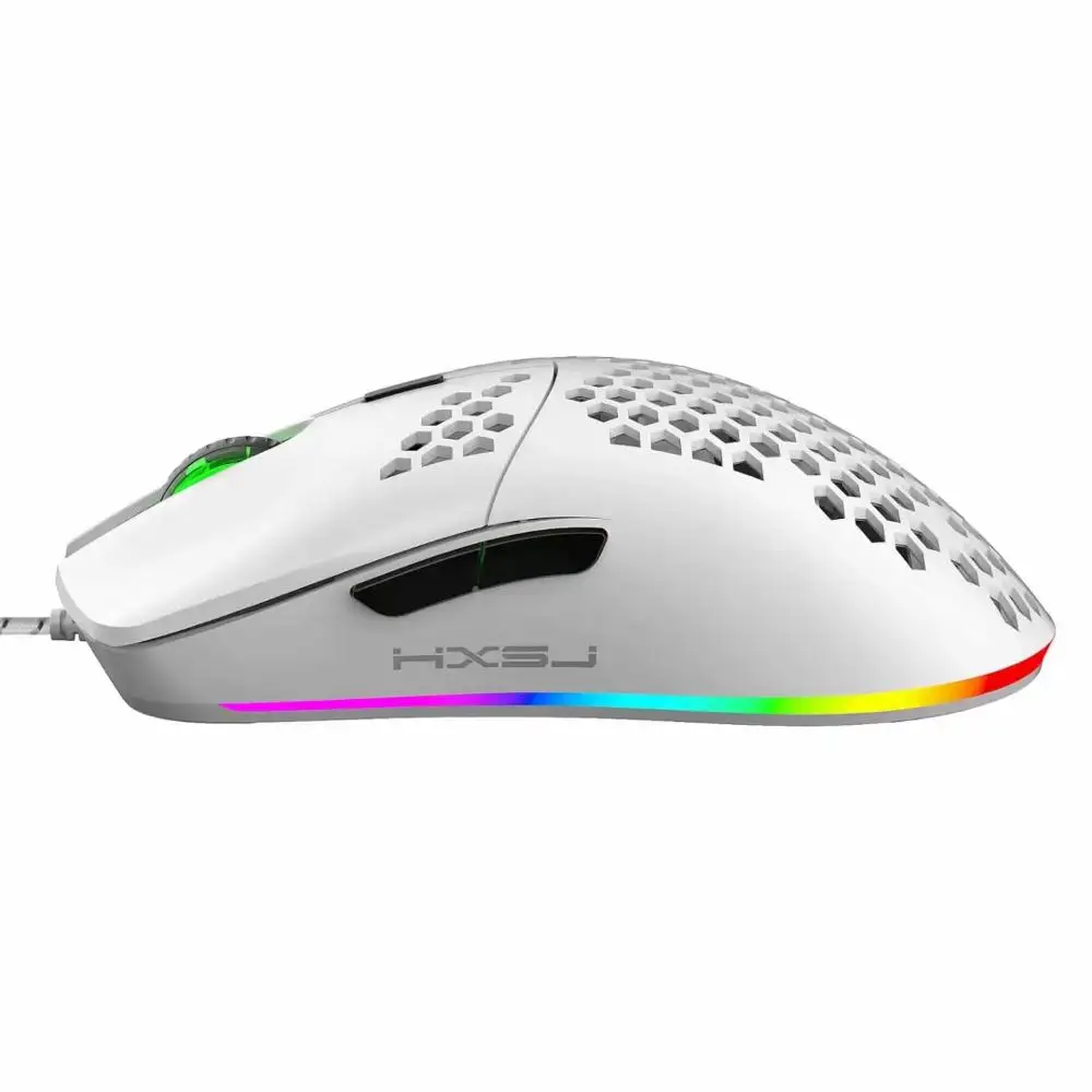 HXSJ J900 USB Wired Gaming Mouse RGB Gamer Mice 6400DPI Six Level Adjustable DPI Honeycomb Mouse for Notebook Laptop PC Mice