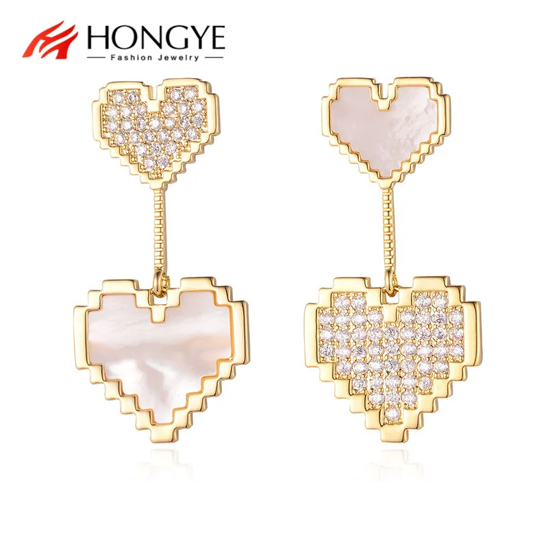 HONGYE Fashion Shell Crystal Heart Link Wisiorek Kropla Kolczyki dla Kobiet Dziewczyna Ślub Delikatne Biżuteria 2021 Prezent