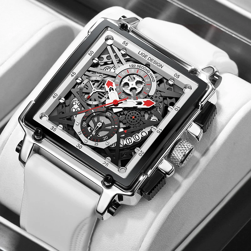 2021 Nowe męskie Zegarki LIGE Top Brand Luxury Quartz Wodoodporny Square Watch For Men Date Sport Hollow Clock Male Relogio Masculino
