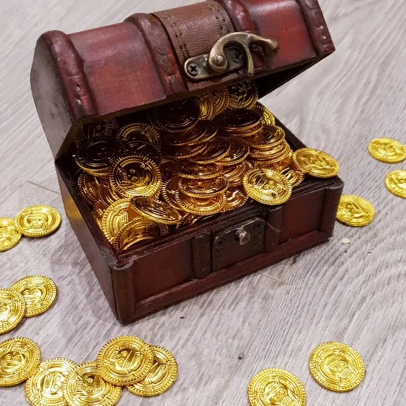50szt plastikowe Pirackie złote monety Halloween dzieci urodziny biżuteria fałszywe złote skarby partii dostaw prezent rzecz dzieci