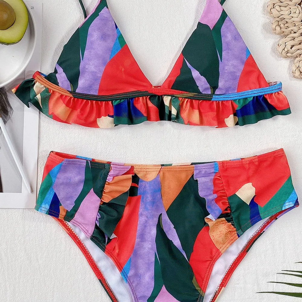 Nowy 2021 Kolorowy Strój kapielowy Wysoka Talia Bikini Kobiety stroje Kąpielowe Wiosna Bikini zestaw Z Krótkim Rękawem strój Kąpielowy strój Kąpielowy Pływać