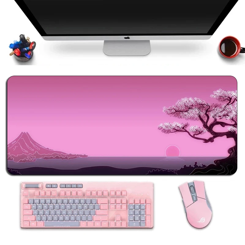 Duży Różowy Komputerowy Podkładka pod Mysz Gamer XL Japan Sakura Gaming Mouse Pad Miękki Gumowy Poluzowana Krawędź Klawiatury Laptopa Otaku Tenis Mata