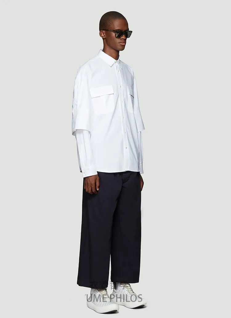 Custom Original design double sleeve loose simple dark department designer shirt m-6xl!Plus-size men ' s shows