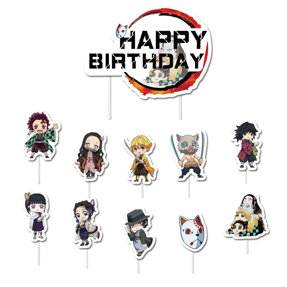 1 kpl. Kimetsu no Yaiba Party Supplies Decor Demon Slayer Theme Latex Balloon Happy Birthday Banner Anime Cake Topper