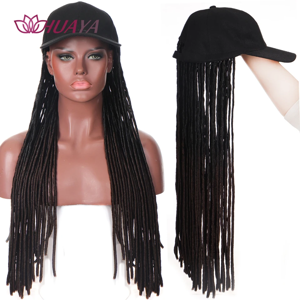 HUAYA Long Syntetyczna Peruka Czapka z daszkiem z Wikliny Włosów Dla afro-amerykański kobiet Casual wear Czapka Peruka Przedłużanie Włosów