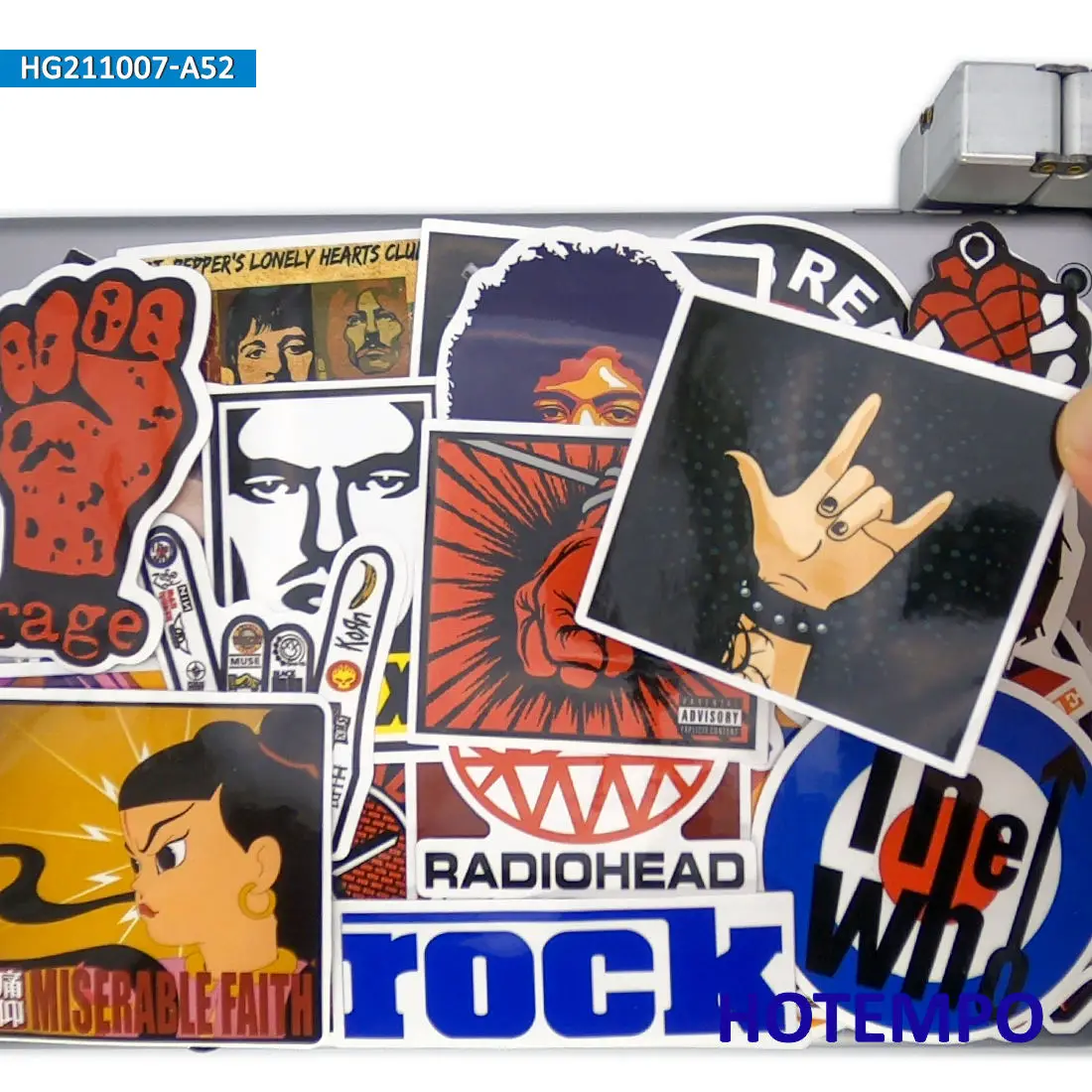 52шт Rock ' n ' Roll w Stylu Graffiti Mieszane Wodoodporne Kalkomania Naklejki Pakiet dla DIY Telefon, Laptop Bagaż Deskorolka, Rower, Samochód Naklejka