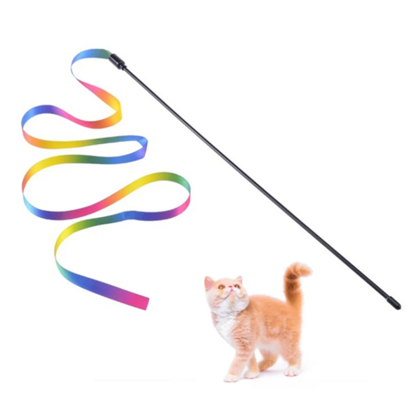 Cat Toys Cute Funny Colorful Rod Teaser Wand Plastic Pet Toys For Cats Interactive Stick Pet Teaser Cat Supplies Cat Accessories