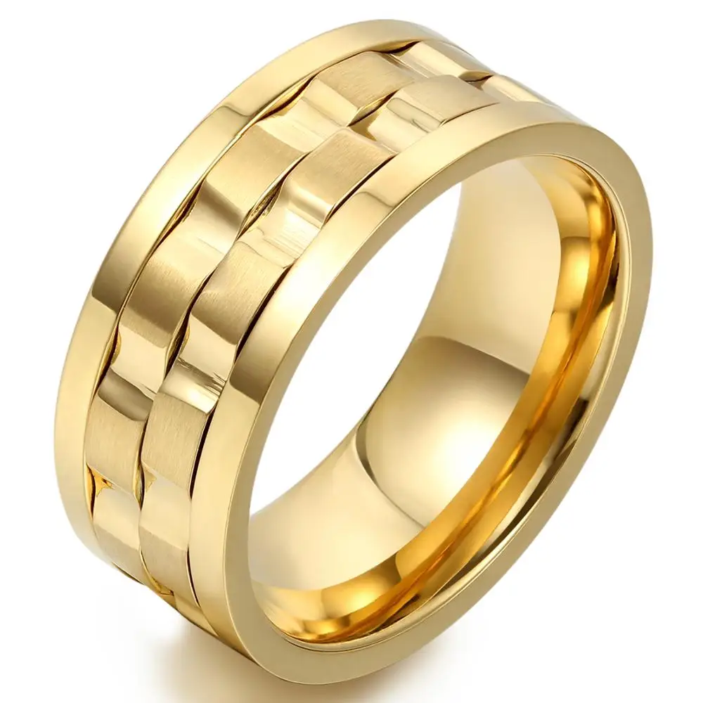 BONISKISS Stal nierdzewna Spinner Ring Man Ring Obrotowe Pierścionek Zaręczynowy Złoto Srebro Kolor 9 mm Męskie Pierścień Biżuteria Dropshipping