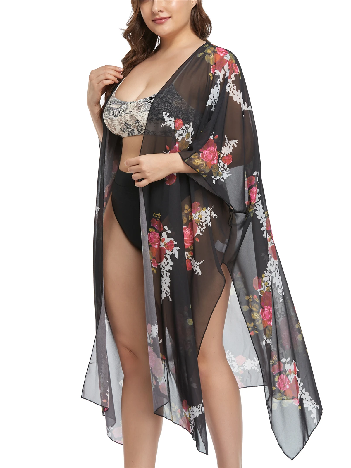 Moda Damska Druku Kimono Pędzelkiem Casual Sweter Luźny Pokrowiec