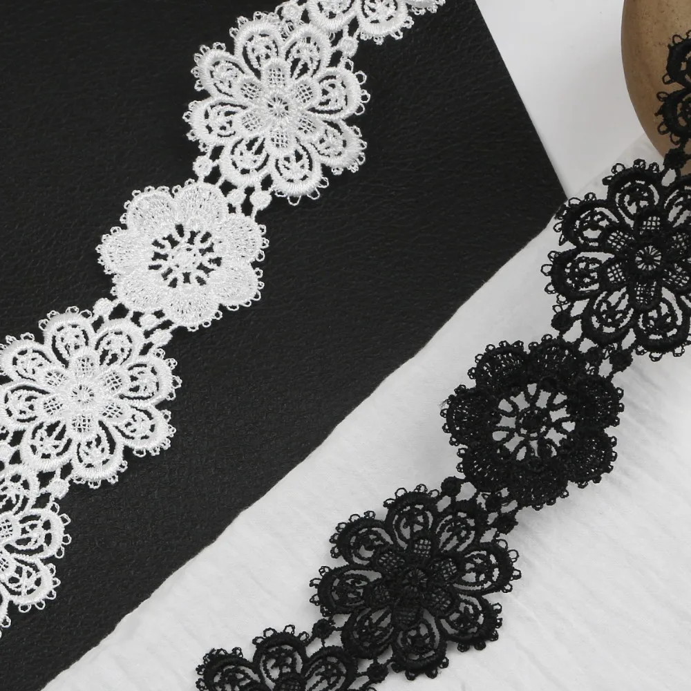 16 szt., Biały, Czarny Podwójny Kwiat Ręcznie Haftowane Koronki Krawędzi Wykończenia Taśmy Dwuwarstwowa Aplikacja Sukienka DIY Ubrania do Szycia Craft