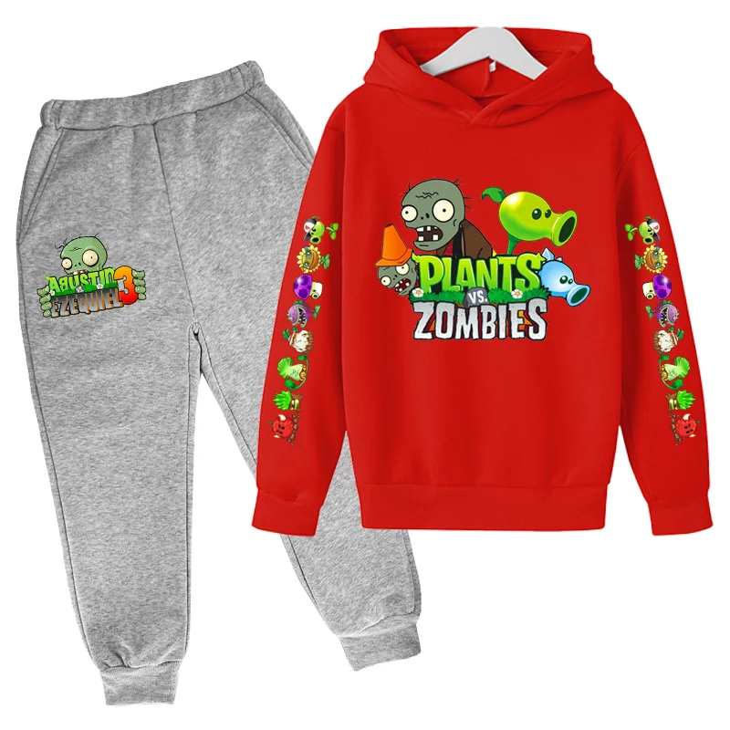 Dziecięca Bluza Z Długim Rękawem 2 Szt. Zestaw Roślin Zombie Wojna dres Kreskówka Druku Chłopiec Bluza + Spodnie, Odzież Dziecięca 4-12Y